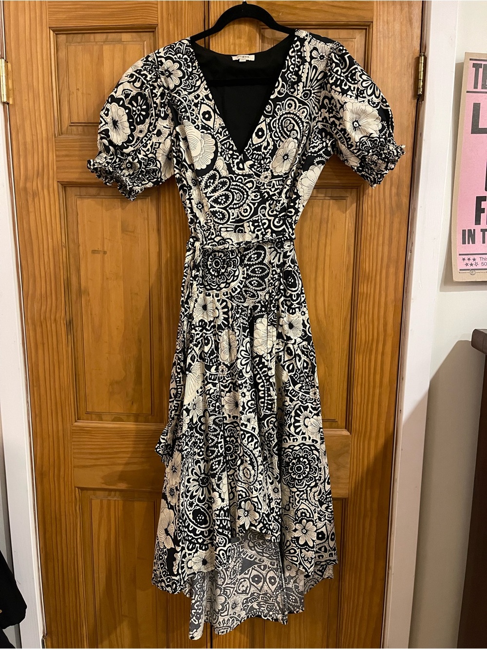 Umgee Black and Cream Floral High-Low Dress